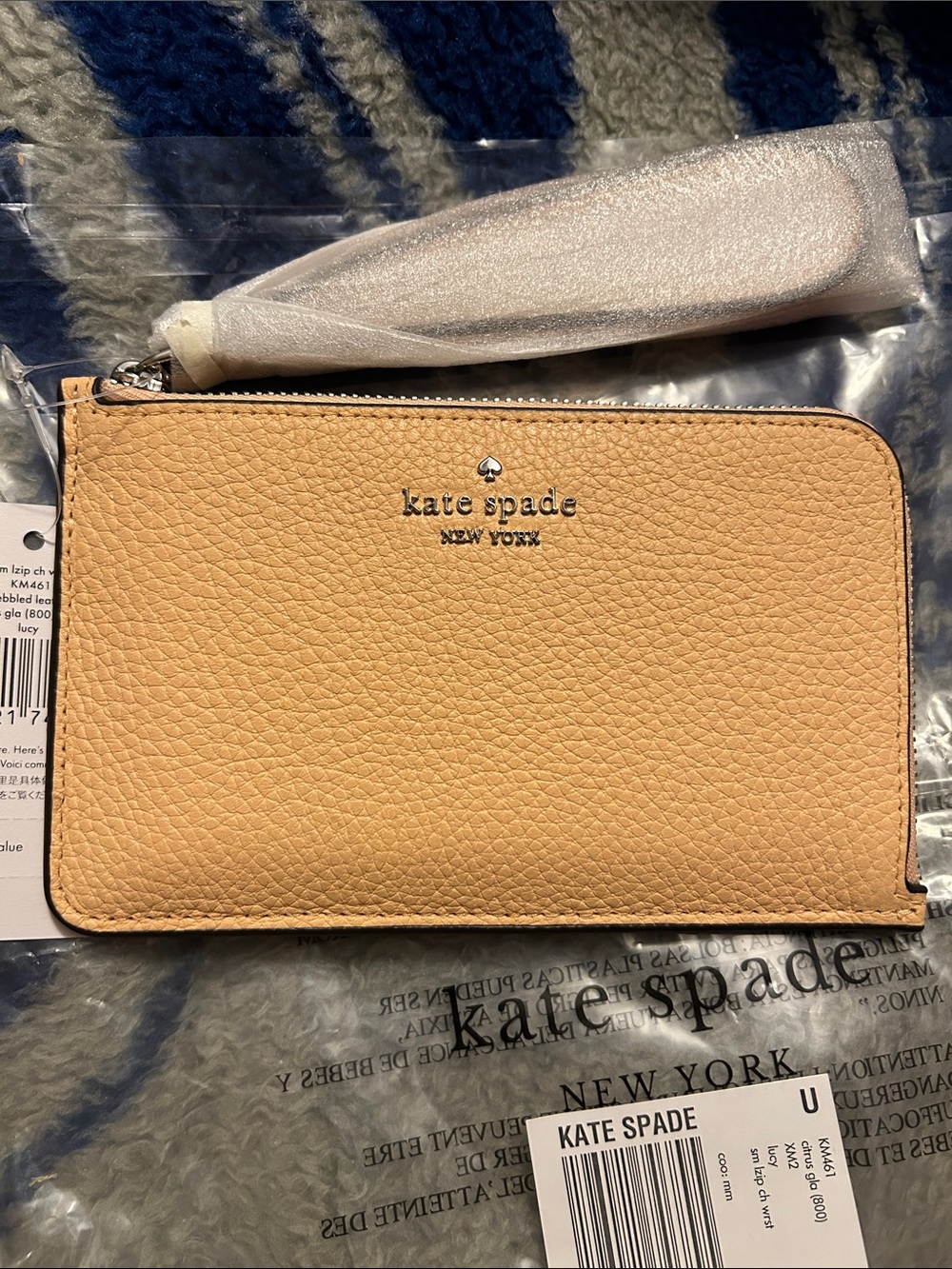 kate spade Peach Pebbled Leather Wristlet